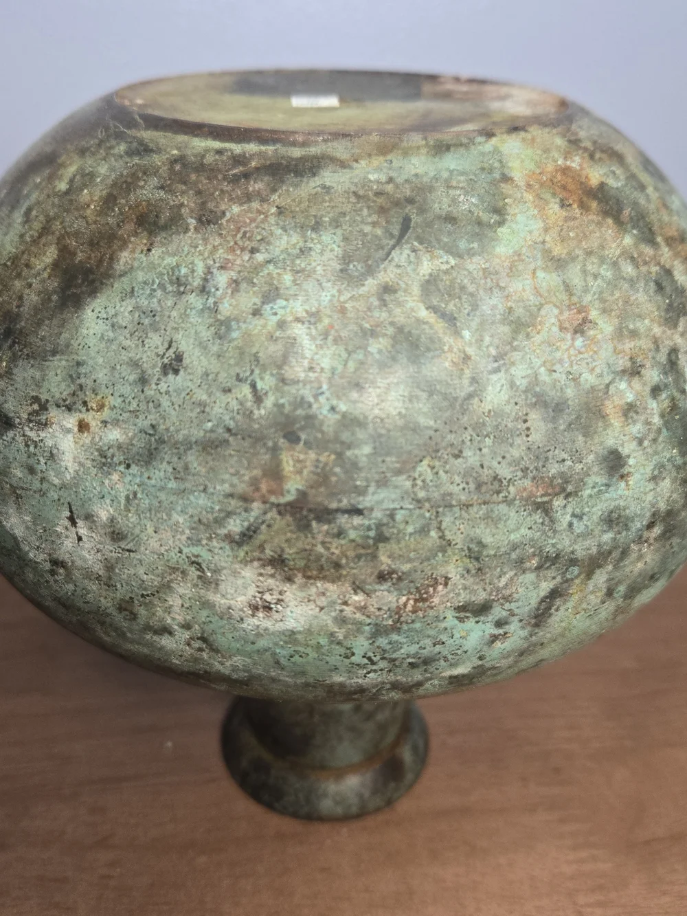 Heavy Patina Solid Metal Globular Vase 7